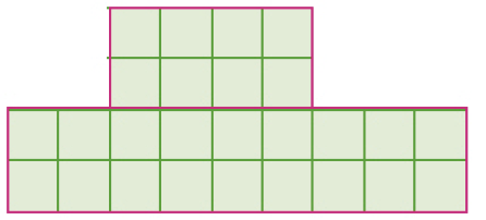 Imagem: Ilustração. Duas fileiras com quatro quadradinhos verdes cada. Abaixo há duas fileiras com nove quadradinhos verdes cada. Resposta: Há uma linha em volta das fileiras, dividindo-as em dois grupos.   Fim da imagem.