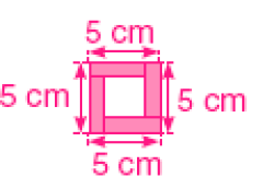 Imagem: Ilustração. Dois retângulos na vertical e dois na horizontal sobrepostos, formando um quadrado vazado. Cada retângulo mede 5 cm de comprimento.  Fim da imagem.