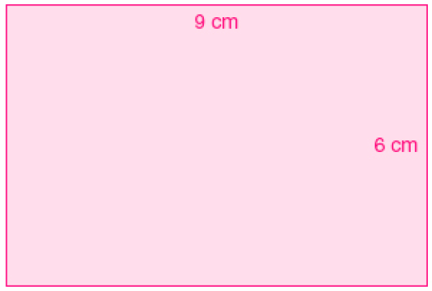 Imagem: Ilustração. Retângulo medindo 9 cm de largura e 6 cm de comprimento.  Fim da imagem.