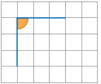 Imagem: Ilustração. Malha quadriculada. À esquerda há uma reta vertical ocupando três linhas. E acima há uma reta horizontal ocupando três linhas. A união das retas forma um ângulo reto.  Fim da imagem.