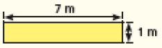 Imagem: Ilustração. Retângulo com 1 m de comprimento e 7 m de largura.  Fim da imagem.