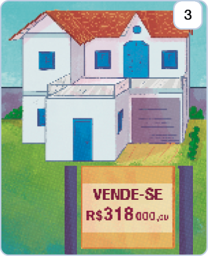 Imagem: Ilustração 3. Um sobrado grande e ao lado há uma placa com a informação: VENDE-SE R$ 318.000,00.   Fim da imagem.