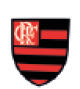 Brasão do Flamengo. Formas geométricas com as letras “F”, “F” e “C” sobrepostas e no canto superior à esquerda. E linhas pretas e vermelhas. 