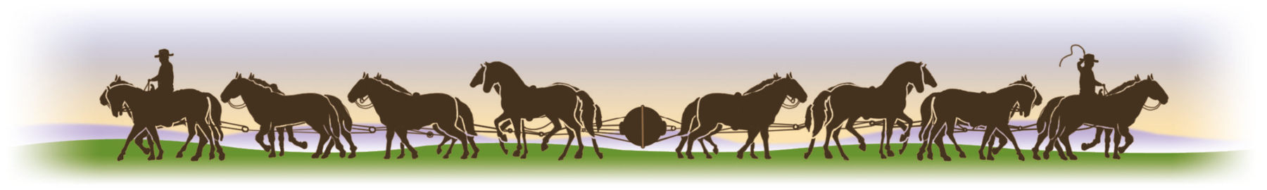 Ilustração. Um objeto circular no meio, preso por cordas. As cordas estão presas em duas fileiras de cavalos, cada uma está indo em um sentido: uma para a esquerda e uma para a direita. Há o contorno de uma pessoa na frente de cada uma das filas de cavalos.