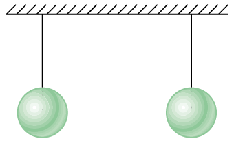 Esquema. Duas esferas verdes penduradas.