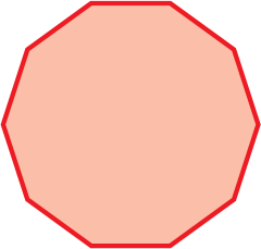 Figura geométrica. Polígono vermelho cujo contorno é formado por 10 linhas retas.