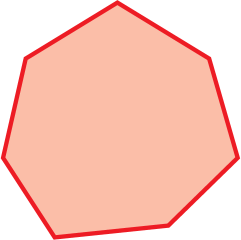 Figura geométrica. Polígono vermelho cujo contorno é formado por 7 linhas retas.