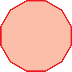 Figura geométrica. Polígono vermelho cujo contorno é formado por 12 linhas retas.