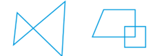 Ilustração. Ilustração de duas figuras fechadas. A primeira são dois contornos de triângulos unidos em um dos vértices e a outra são dois contornos de quadriláteros sobrepostos no canto direito inferior.