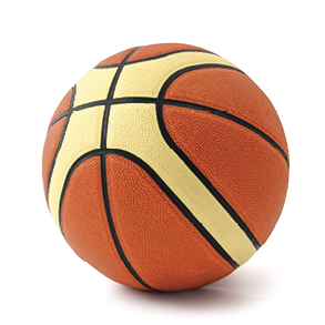 Fotografia. Bola de basquete laranja com detalhes em preto amarelo.