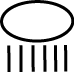Ilustração: símbolo cuja parte superior é oval e a parte inferior tem seis hastes verticais paralelas.