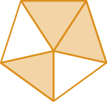 Figura geométrica: Pentágono dividido em cinco triângulos iguais. Há três triângulos pintados de laranja e dois de branco.