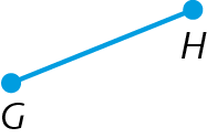 Figura geométrica. Representação de um segmento de reta azul com extremidades nos pontos G e H. A figura está inclinada, o lado com extremidade no ponto G à esquerda está abaixo do ponto H à direita.