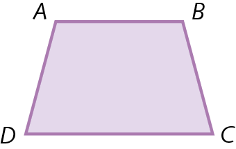 Figura geométrica. Polígono roxo ABCD cujo contorno é formado por 4 linhas retas.