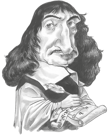 Ilustração: caricatura de homem de cabelos compridos, sobrancelhas compridas e bigode fino.