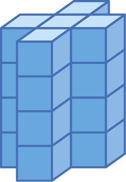 Ilustração. Poliedro que pode ser decomposto em 5 camadas congruentes. Cada camada é formada por 5 cubinhos formando uma cruz.