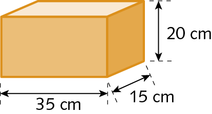 Ilustração. Bloco retangular de 35 centímetros por 15 centímetros por 20 centímetros.