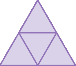 Ilustração: Planificação da superfície de um sólido.  Figura formada por 4 triângulos. Um está centralizado, os outros estão conectados a ele.
