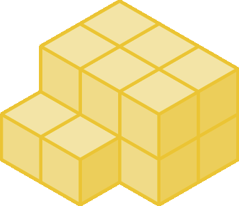 Figura geométrica. Empilhamento formado por 14 cubinhos.