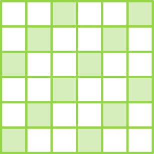 Figura geométrica: Quadrado dividido em trinta e seis partes iguais. Há doze dessas partes verdes e vinte e quatro brancas.