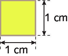 Ilustração. Quadrado amarelo de 1 centímetro por 1 centímetro.