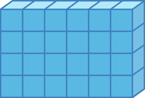 Ilustração. Bloco retangular de 6 cubinhos por 1 cubinho por 4 cubinhos.