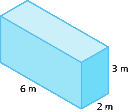 Ilustração. Paralelepípedo de 6 metros por 2 metros por 3 metros.