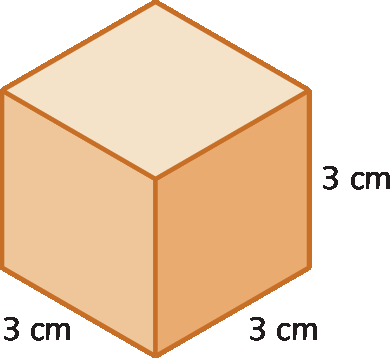 Ilustração. Paralelepípedo de 3 centímetros por 3 centímetros por 3 centímetros.