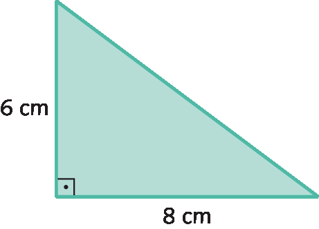 Triângulo retângulo cujos lados que formam o ângulo reto medem 8 centímetros e 6 centímetros.