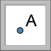 Ilustração. Representação de um botão com formato quadrado. No interior do quadrado há a representação de um ponto azul e ao seu lado a letra A maiúscula.