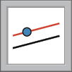 Ilustração. Representação de um botão com formato quadrado. No interior do quadrado há a representação de parte de duas retas inclinadas paralelas. Reta superior vermelha com um ponto azul representado nela, reta inferior preta.