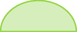 Figura geométrica. Figura verde formada por um segmento de reta e uma linha curva. A figura se parece com meio círculo.