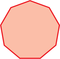 Figura geométrica. Polígono vermelho cujo contorno é formado por 9 linhas retas.