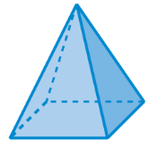 Figura geométrica. Pirâmide azul com faces triangulares e base quadrada.