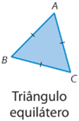 Figura geométrica. Triângulo azul ABC com 1 tracinho em cada lado. Legenda: triângulo equilátero