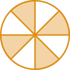 Figura geométrica. Círculo dividido em 8 partes iguais, sendo 4 alaranjadas intercaladas com 4 brancas.