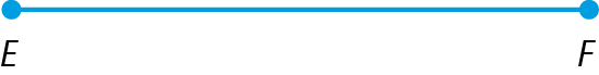 Figura geométrica. Representação de um segmento de reta azul com extremidades nos pontos E à esquerda e F à direita. A figura está na horizontal.