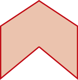 Figura geométrica. Polígono vermelho cujo contorno é formado por 6 segmentos de reta. A figura tem o formato de um C com as pontas viradas para baixo.