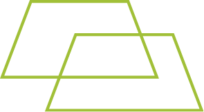 Figura geométrica. Duas linhas poligonais verdes com formato de quadriláteros. O canto inferior direito de uma das linhas sobrepões o canto superior esquerdo da outra figura.