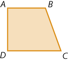 Figura geométrica. Representação de um quadrilátero ABCD alaranjado com apenas um par de lados paralelos.
