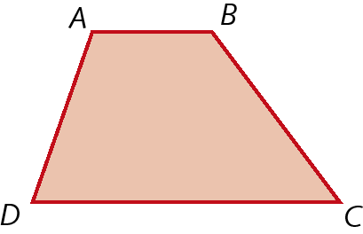 Figura geométrica. Representação de um paralelogramo ABCD vermelho com apenas um par de lados paralelos. Os lados representados pelos segmentos de reta AB e DC são paralelos.
