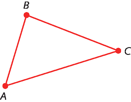 Figura geométrica. Contorno de um triângulo com vértices nos pontos A, B, e C.