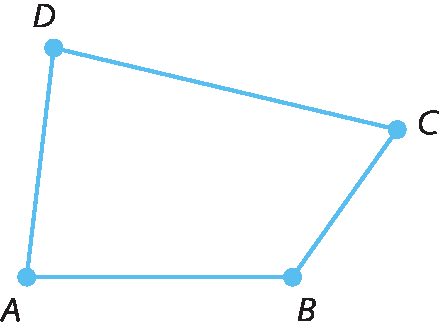 Figura geométrica. Contorno de um quadrilátero com vértices nos pontos A, B, C e D.