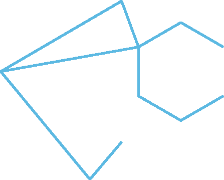 Figura geométrica. Contorno de parte da planificação da superfície de uma pirâmide de base hexagonal. 5 dos 6 lados da base foram representados. Além disso, o contorno de 1 dos 6 triângulos que compõem a superfície lateral da pirâmide também foi representado.
