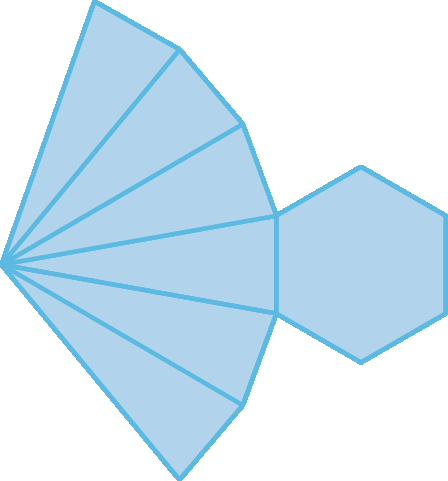 Figura geométrica. Planificação da superfície de uma pirâmide de base hexagonal.