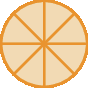 Figura geométrica. Círculo dividido em 8 partes iguais, todas as partes estão pintadas na cor laranja.