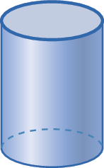 Figura geométrica. Sólido geométrico azul que tem duas faces circulares paralelas e idênticas e superfície lateral arredondada. Tem formato parecido com o de uma lata de superfície arredondada. Abaixo, a legenda 'cilindro'.