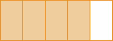 Figura geométrica. Retângulo dividido em 5 partes iguais. Da esquerda para a direita, as 4 primeiras partes são alaranjadas e a última é branca.