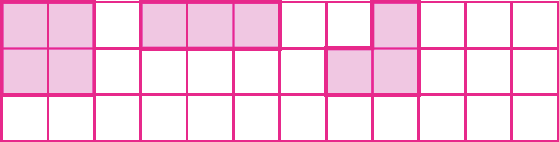 Figura. Malha quadriculada com 3 figuras. À esquerda, quadrado de 2 quadradinhos por 2 quadradinhos; ao centro, retângulo de 3 quadradinhos por 1 quadradinho; à direita, hexágono formado por 2 quadradinhos na base e 1 quadradinho sobre o quadradinho da direita.