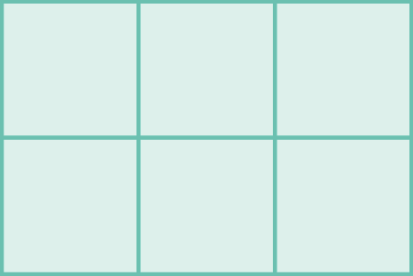 Ilustração. Retângulo dividido em 6 quadrados azuis congruentes.